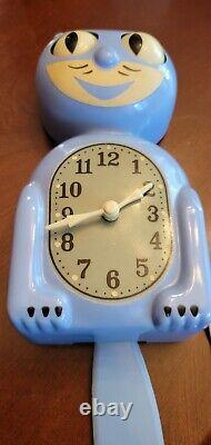 Vintage Rare Blue 1940's Working KIT CAT KLOCK Clock Kat