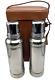 Vintage Rare Chrome Set Stanley Super Vac Bottles Thermos With Leather Case