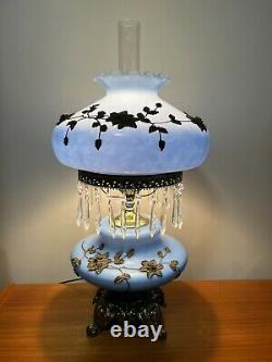 Vintage Rare EF & EF Hurricane GWTW Blue Glass & Crystal Beads Table Lamp