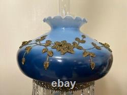 Vintage Rare EF & EF Hurricane GWTW Blue Glass & Crystal Beads Table Lamp