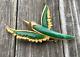 Vintage Rare Enamel French Malachite Metal Gold Plated Bird Pin Brooch