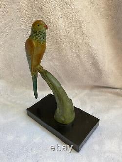 Vintage Rare French Art deco metal Parrot Figurine Painted 1900's