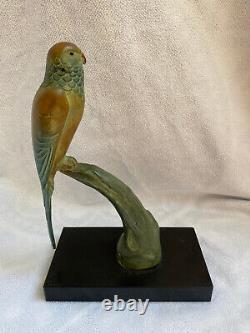 Vintage Rare French Art deco metal Parrot Figurine Painted 1900's