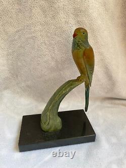 Vintage Rare French Art deco metal Parrot Figurine Painted 1900's