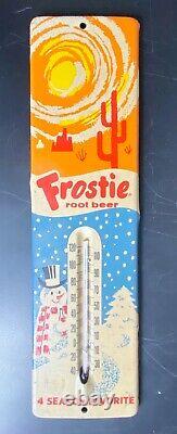 Vintage Rare Frostie Root Beer 11 1/2 x 3 1/4 Metal Thermometer Snowman Tin Sign