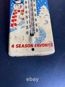 Vintage Rare Frostie Root Beer 11 1/2 x 3 1/4 Metal Thermometer Snowman Tin Sign