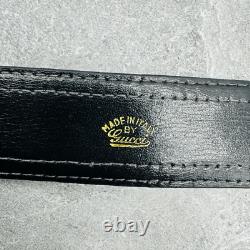 Vintage Rare Gucci Dual Metal Monogram GG Leather Canvas Dark Blue Belt Size 75