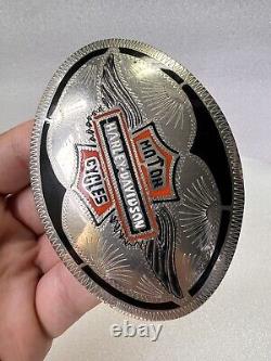 Vintage Rare Harley Davidson Silver Tone Metal & Enamel Belt Buckle