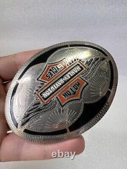 Vintage Rare Harley Davidson Silver Tone Metal & Enamel Belt Buckle