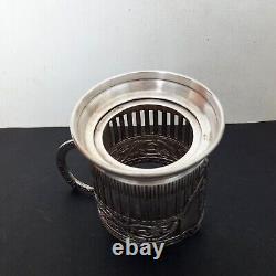Vintage Rare Holder Tea Glass Cup Ussr Metal Silver Plated Engraved Drawing 1965