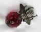 Vintage Rare Joseff Of Hollywood Silver Metal Bee Red Glass Cabochon Brooch Pin