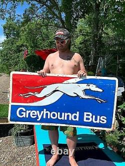 Vintage Rare Lg 2sided Metal Greyhound Bus Sign Gasoline Oil 48X24