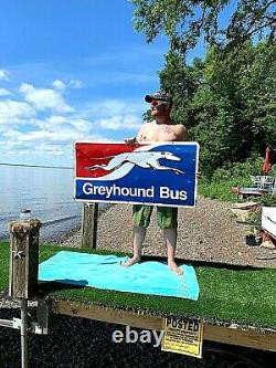 Vintage Rare Lg 2sided Metal Greyhound Bus Sign Gasoline Oil 48X24