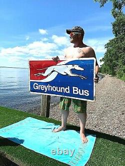 Vintage Rare Lg 2sided Metal Greyhound Bus Sign Gasoline Oil 48X24