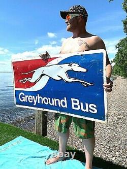 Vintage Rare Lg 2sided Metal Greyhound Bus Sign Gasoline Oil 48X24