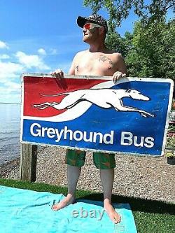 Vintage Rare Lg 2sided Metal Greyhound Bus Sign Gasoline Oil 48X24