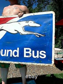 Vintage Rare Lg 2sided Metal Greyhound Bus Sign Gasoline Oil 48X24