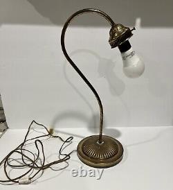 Vintage Rare MCM ART NOUVEAU Metal Gooseneck Lamp Brass Base with Ruffled Shade