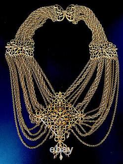 Vintage Rare MONET Fantasia 1969 Gold Plated Runway Book Piece Necklace Earrings