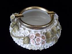 Vintage Rare Meissen Porcelain Floral Ashtray Metal Brass Band Elfinware