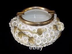 Vintage Rare Meissen Porcelain Floral Ashtray Metal Brass Band Elfinware