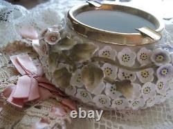 Vintage Rare Meissen Porcelain Floral Ashtray Metal Brass Band Elfinware