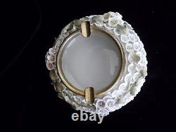 Vintage Rare Meissen Porcelain Floral Ashtray Metal Brass Band Elfinware