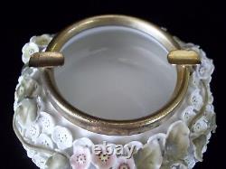 Vintage Rare Meissen Porcelain Floral Ashtray Metal Brass Band Elfinware