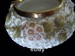 Vintage Rare Meissen Porcelain Floral Ashtray Metal Brass Band Elfinware