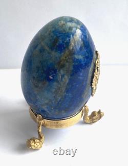 Vintage Rare Metal Blue Lapis Lazuli Gild Easter Desk Egg Coat of Army