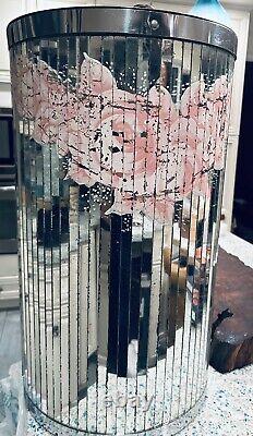Vintage Rare Metal Glass Mirror Panel Laundry Hamper