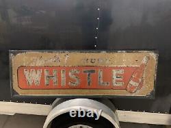 Vintage Rare Metal WHISTLE Bottle Orange Soda Sign GAS OIL COLA 54 x 18