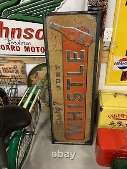 Vintage Rare Metal WHISTLE Bottle Orange Soda Sign GAS OIL COLA 54 x 18