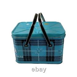 Vintage Rare NESCO Coolryte Insulated Metal Picnic Basket (Teal Black Plaid)