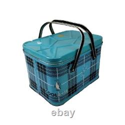 Vintage Rare NESCO Coolryte Insulated Metal Picnic Basket (Teal Black Plaid)