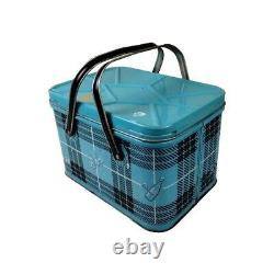 Vintage Rare NESCO Coolryte Insulated Metal Picnic Basket (Teal Black Plaid)