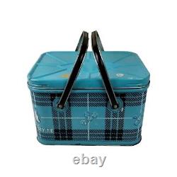 Vintage Rare NESCO Coolryte Insulated Metal Picnic Basket (Teal Black Plaid)
