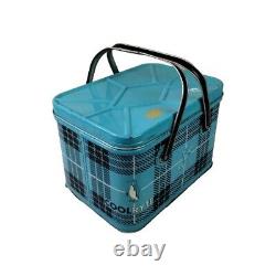 Vintage Rare NESCO Coolryte Insulated Metal Picnic Basket (Teal Black Plaid)