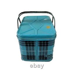 Vintage Rare NESCO Coolryte Insulated Metal Picnic Basket (Teal Black Plaid)