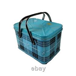 Vintage Rare NESCO Coolryte Insulated Metal Picnic Basket (Teal Black Plaid)