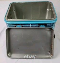 Vintage Rare NESCO Coolryte Insulated Metal Picnic Basket (Teal Black Plaid)