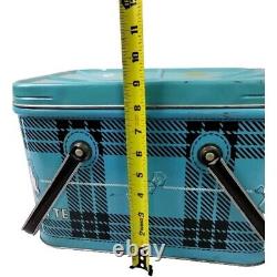 Vintage Rare NESCO Coolryte Insulated Metal Picnic Basket (Teal Black Plaid)
