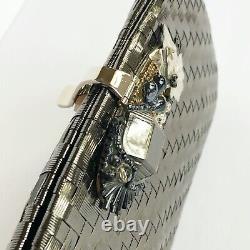 Vintage Rare RODO Italy Metal Weave Evening Bag Gunmetal Tone With Chain Strap