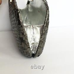 Vintage Rare RODO Italy Metal Weave Evening Bag Gunmetal Tone With Chain Strap