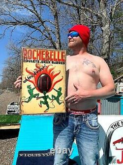 Vintage Rare Rochebelle Coal Metal Heating Oil Fuel Sign With devil Graphics 20X14