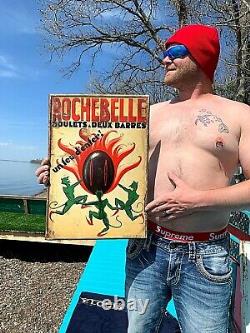 Vintage Rare Rochebelle Coal Metal Heating Oil Fuel Sign With devil Graphics 20X14