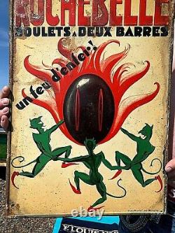 Vintage Rare Rochebelle Coal Metal Heating Oil Fuel Sign With devil Graphics 20X14