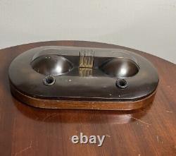 Vintage Rare Sengbusch Double Inkwell Set Nice Art Deco Wood & Metal Calligraphy
