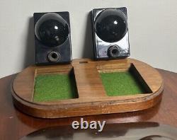 Vintage Rare Sengbusch Double Inkwell Set Nice Art Deco Wood & Metal Calligraphy