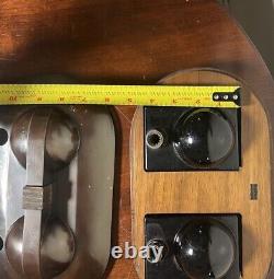 Vintage Rare Sengbusch Double Inkwell Set Nice Art Deco Wood & Metal Calligraphy